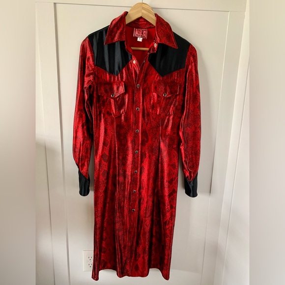 EUC KITTY BOOTS NEW YORK DESIGNER RED/BLACK WESTERN INSPIRED DRESS, S - Picture 2 of 13